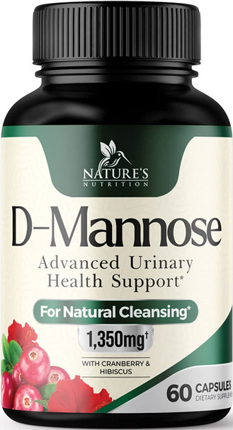 D-Mannose 1350 mg with Cranberry Extract Fast-Acting, Flush Impurities, Natural Urinary Tract Health Support, Non-GMO & Vegan DMannose - 60 Veggie Capsules