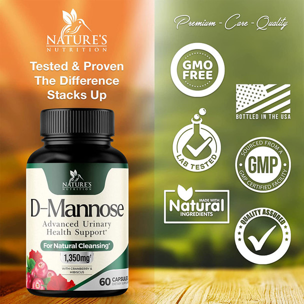 D-Mannose 1350 mg with Cranberry Extract Fast-Acting, Flush Impurities, Natural Urinary Tract Health Support, Non-GMO & Vegan DMannose - 60 Veggie Capsules