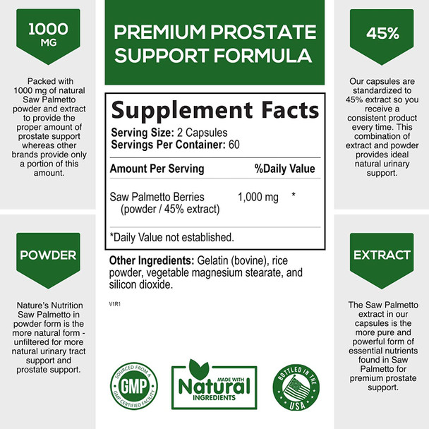 Saw Palmetto Supplement 1000mg - Extra Strength Prostate Health Support for Men and Hair Growth Support - Natural Saw Palmetto Extract Supplements - Non-GMO Saw Palmetto Berry Capsule - 120 Capsules