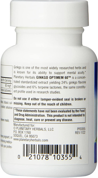 Planetary Herbals Ginkgo Optimem 60 Tablets, 90 Count