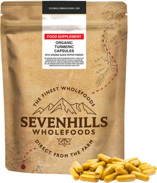 Sevenhills Wholefoods Organic Turmeric with Black Pepper Powder Capsules 180 x 500mg