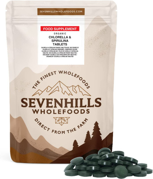 Sevenhills Wholefoods Organic Chlorella & Spirulina Tablets 500mg, Pack of 2000, 1kg