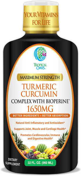 Liquid Turmeric Curcumin w/ Bioperine 1650mg Maximum Strength | Highest Potency of Turmeric, Black Pepper & Vitamin C | Natural Anti-Inflammatory & Joint Support | 98% Absorption Rate | 32 Serv