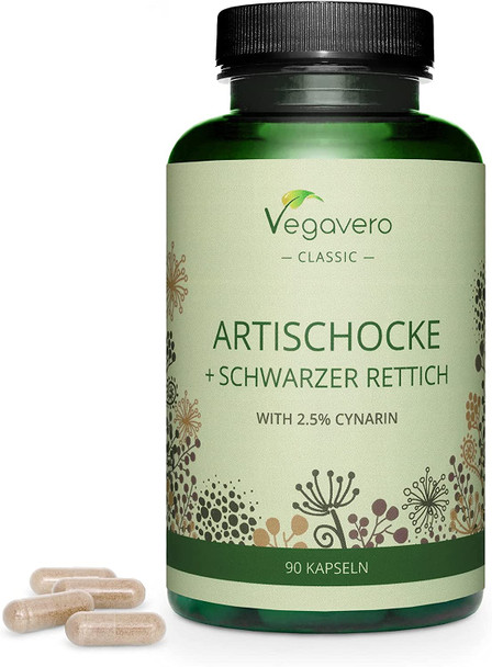 Artichoke & Black Radish Vegavero® | 7500mg | with 2.5% Cynarine & 2% of Flavones | Liver & Digestion | NO Additives | 90 Vegan Capsules