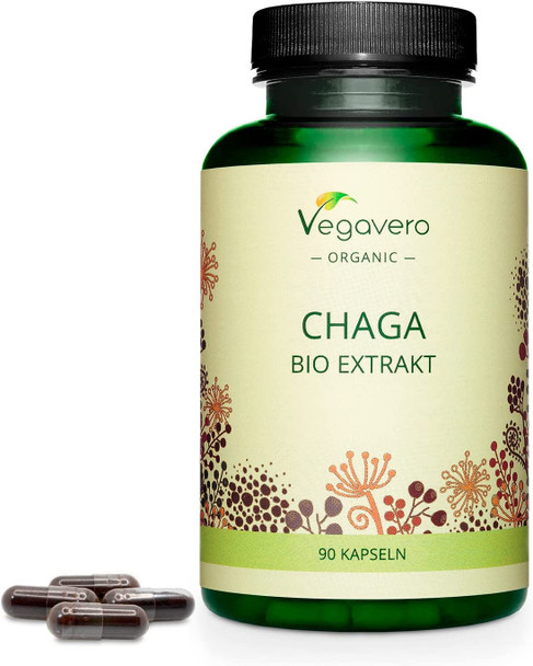 Organic Chaga Mushroom Vegavero® | 6000 mg (10:1 Extract) with 40% Polysaccharides and 30% Betaglucans | 90 Capsules | NO Additives | Vegan Organic Chaga Mushroom Vegavero® | 6000 mg (10:1 Extract) with 40% Polysaccharides and 30% Betaglucans | 90 Capsules | NO Additives | Vegan
