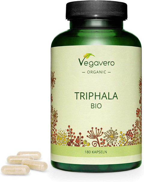 Organic Triphala Vegavero® | 180 Vegan Capsules | 1300mg Pure Triphala Churna Powder | Ayurvedic Herbs Mix: Amalaki + Haritaki + Bibhitaki | NO Additives | Lab-Tested