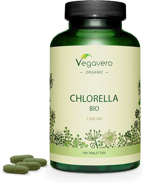 Chlorella 1000mg Vegavero® | 100% Organic | from Europe | Without Additives | 180 Vegan Tablets