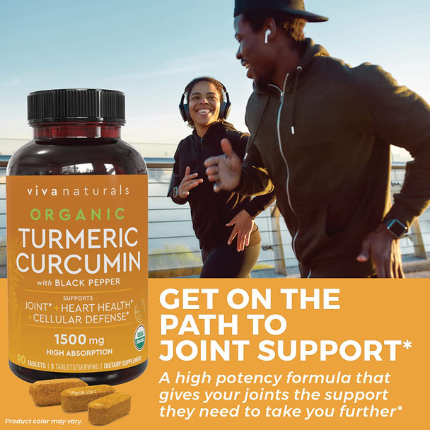 Organic Turmeric Curcumin Supplement 1,500mg (90 Tablets), Turmeric Curcumin with with Black Pepper for Superior Absorption, High Potency Standardized to 95% Curcuminoids, Joint Support