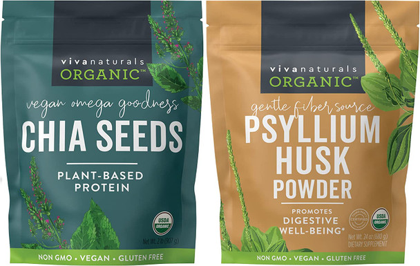 Organic Superfood Bundle - Unflavored Psyllium Husk Powder (1.5 lbs) and Chia Seeds (2 lb)