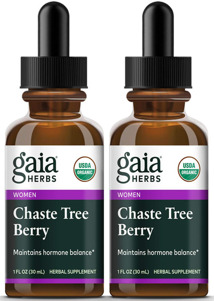 Gaia Herbs Chaste Tree Berry, Liquid Supplement, 1 Ounce (Pack of 2) - Hormone Balance for Women, USDA Organic Vitex Chasteberry Extract