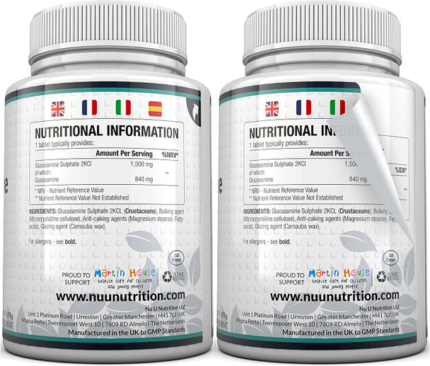 Glucosamine Sulphate 1500 mg 2KCl, 365 Tablets (1 Year Supply) | High Strength Glucosamine Tablets 2KCl | Made in The UK by Nu U Nutrition
