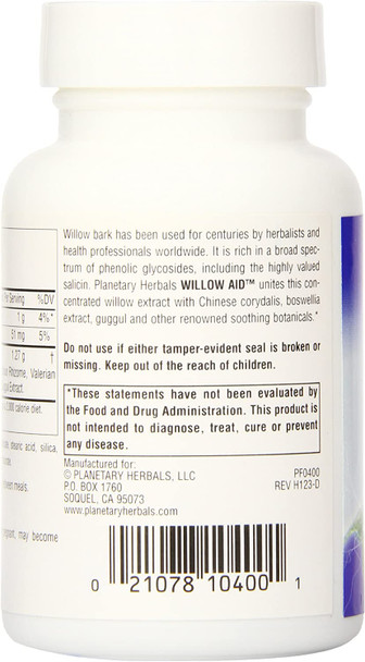 Planetary Herbals Willow Aid Tablets, 60 Count