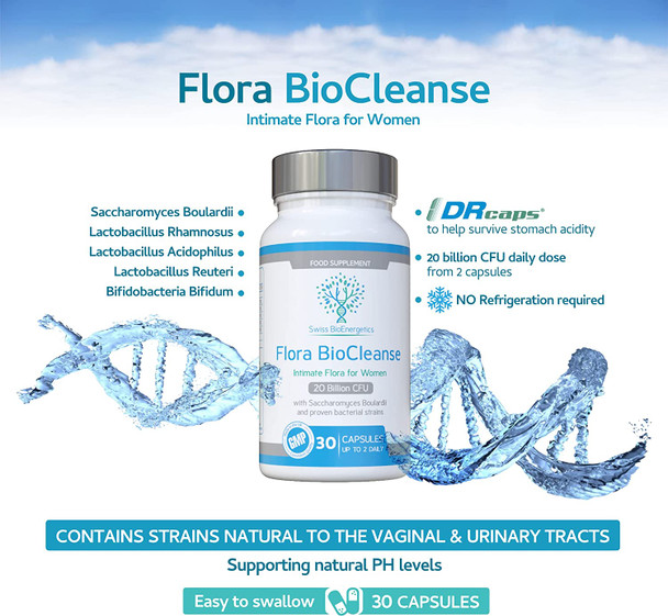 Flora BioCleanse 20 Billion CFU Daily dose - High Strength Saccharomyces Boulardii and Proven biocultures Including World-Renowned Combination of Lactobacillus rhamnosus & Lactobacillus reuteri