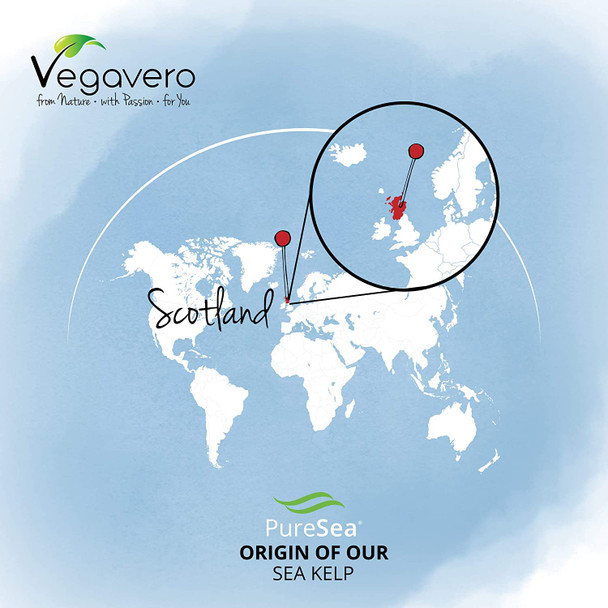 Natural Iodine Vegavero® | from Organic Scottish Sea Kelp (PureSea®) | 180 Capsules | 231 mg Seaweed Powder with 150 mcg Pure Iodine | NO Tablets = NO Additives | Vegan Supplement
