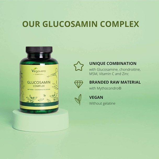 Glucosamine Complex Vegavero® | Vegan | with Chondroitin (Mythocondro®), MSM, Devil's Claw and Vitamin C | NO Additives | 180 Capsules