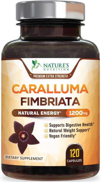 Caralluma Fimbriata Extract Highly Concentrated 1200mg - Natural Endurance Support, Best Vegan Supplement for Men & Women, Non-GMO - 120 Capsules