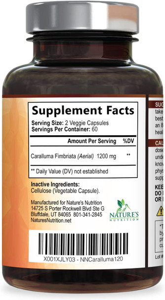 Caralluma Fimbriata Extract Highly Concentrated 1200mg - Natural Endurance Support, Best Vegan Supplement for Men & Women, Non-GMO - 120 Capsules