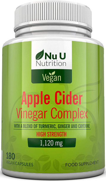 Apple Cider Vinegar - 180 Vegan Capsules not Tablets or Liquid - 1120mg Daily Dosage  Plus Added Turmeric, Cayenne and Ginger  Full 90 Day Supply  Made in The UK.