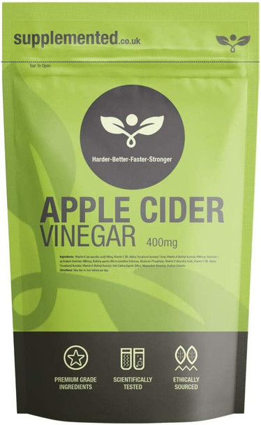 Apple Cider Vinegar 400mg 180 Capsules - High Strength Supplement UK Made. Pharmaceutical Grade - Appetite Suppressant, Diet, Blood Sugar
