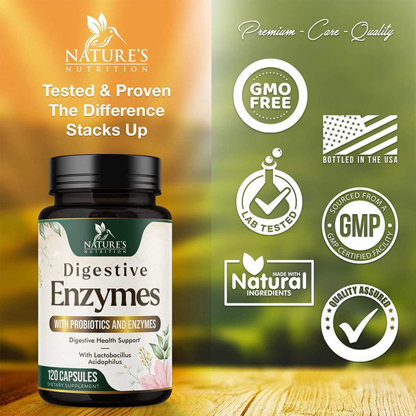 Digestive Enzymes with Probiotics, Bromelain and Papain - Gentle Digestion Support Multi-Enzyme Supplement for Women and Men - Daily Support for Gas, Bloating and Digestion, Non-GMO - 120 Capsules