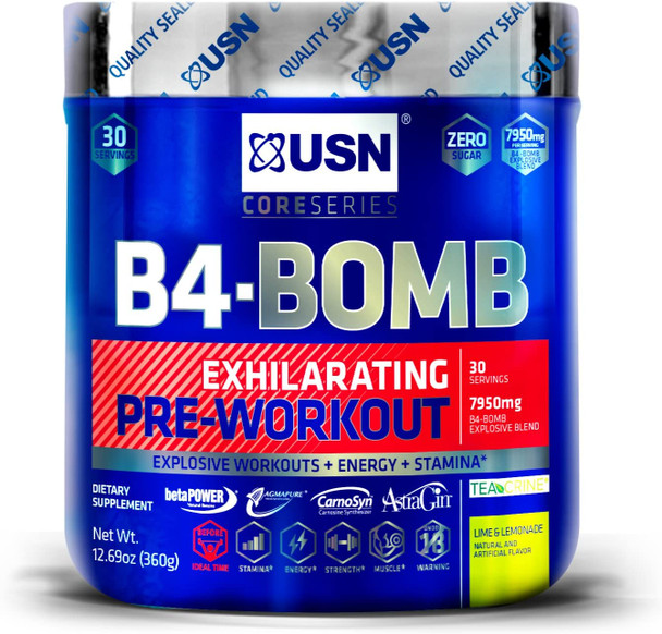 USN B4 Bomb 30 Serving Nutritional Supplement, Lemon Lime, 360 Gram