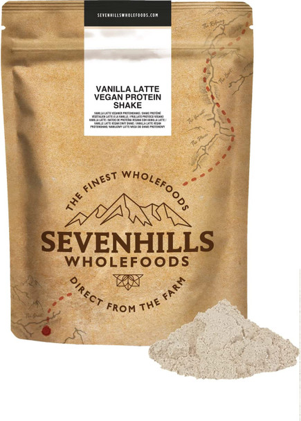 Sevenhills Wholefoods Vanilla Latte Vegan Protein Shake Powder Blend 400g with Organic Pea & Rice Protein, Chicory Root Fibre, Organic Banana & Lucuma Powder, Spray Dried Coffee