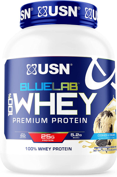 USN Supplements BlueLab 100% Whey Protein Powder, Keto Friendly, Low Carb and Low Calorie, Cookies & Cream, 4.5 Pound