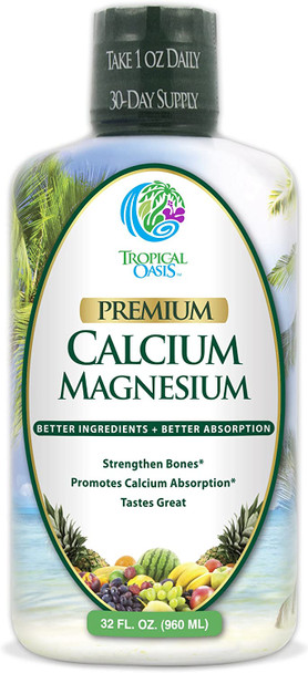 Premium Liquid Calcium Magnesium Citrate - Natural formula w/ support for strong bones - Liquid Vitamin Supplement w/ Calcium, Magnesium, Boron & Vitamin D3  Up to 98% Absorption Rate- 32oz, 64 Serv