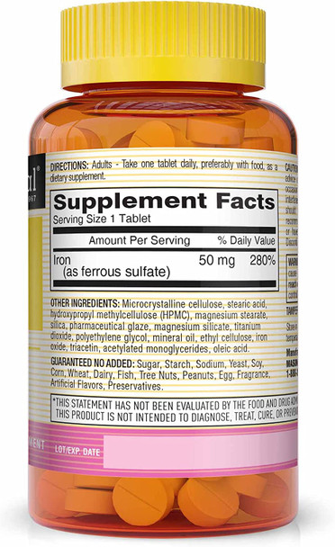 Mason Natural Slow Release Iron (Ferrous Sulfate) - Supports Red Blood Cell Formation, Gentle on Stomach, High Potency Iron Supplement, 60 Tablets (Pack of 3)