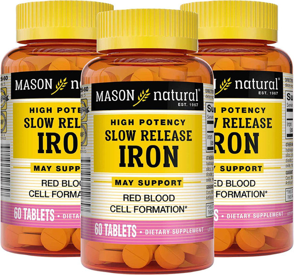 3 Pack Special of MASON NATURAL SLOW RELEASE IRON (SLOW FE) Bottled 60 tablets per bottle