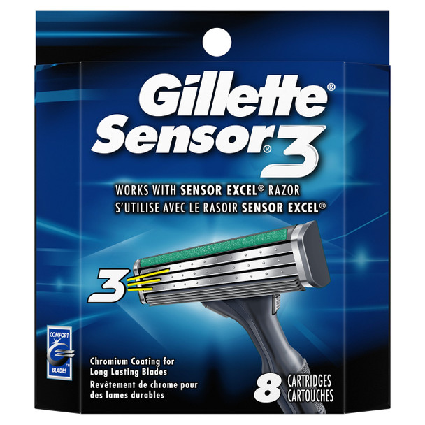 Gillette Sensor3 Men's Razor Blade Refills, 8 Count