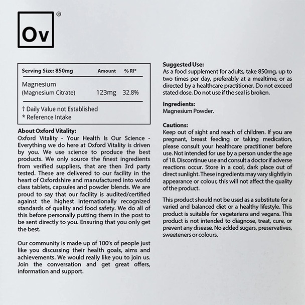 Ov Oxford Vitality | Magnesium Power | Electrolytes Protein Synthesis (250g)