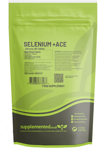 Selenium 200mcg & ACE RDA 90 Tablets - UK Made. Pharmaceutical Grade