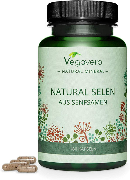 Selenium 100mcg Vegavero® | 100% Natural from Mustard Seeds | Yeast-Free | 180 Vegan Capsules