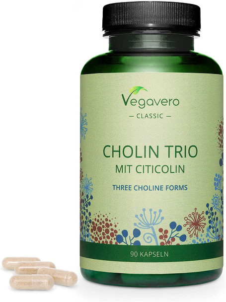 Choline Complex Vegavero® | 3 Forms: Bitartrate, CDP & Phosphatidyl | NO Additives | 90 Vegan Capsules