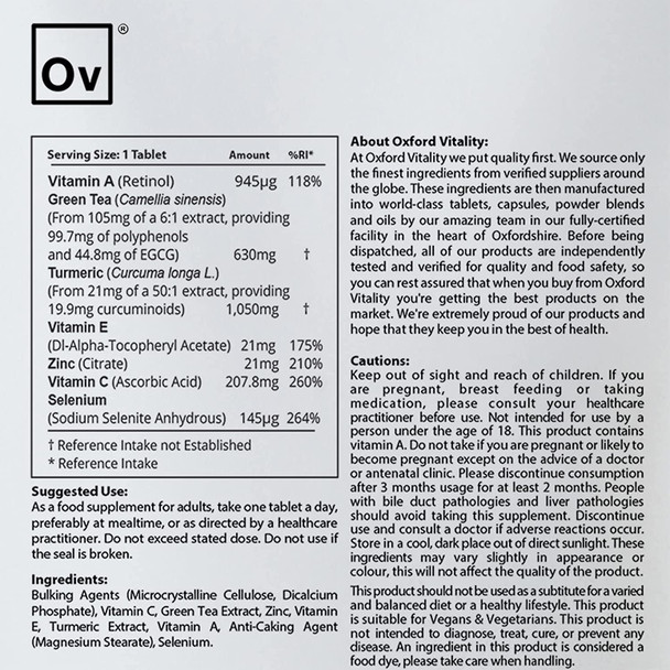 Antioxidant Tablets | Immunity, Vision, Metabolism, Skin & Hair | Oxford Vitality (365)