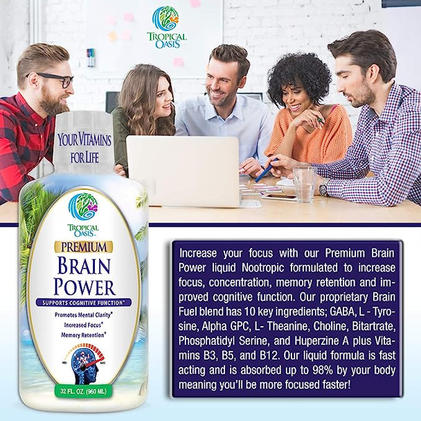 Brain Fuel - Liquid Brain Nootropic Supplement For Increased Mental Clarity, Focus, Concentration, Memory Retention- Fast Acting Liquid Formula - 32Oz, 32 Serv
