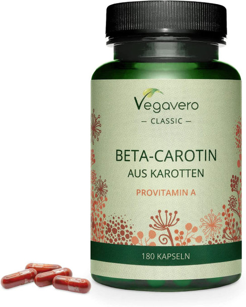 Beta Carotene Vegavero® | 180 Capsules | Tan Accelerator | 100% Natural Source of Vitamin A | Vegan
