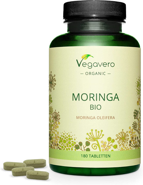 Moringa Oleifera 2000mg Vegavero® | 100% Organic | 180 Vegan Tablets | NO Additives & Non-GMO | Natural Source of Proteins, Vitamins & Minerals