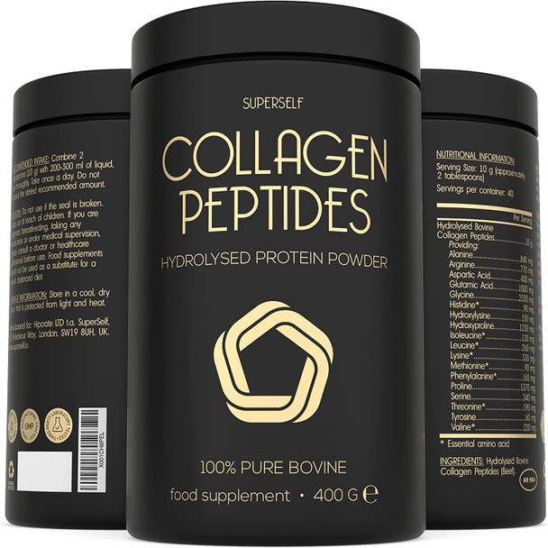 Premium Collagen Powder 400g - 100% Pure Bovine Collagen Type 1 & 3 - Collagen Supplements for Women & Men - Hydrolysed Collagen Peptides - High in Protein & Amino Acids - Rapidly Dissolves in Water