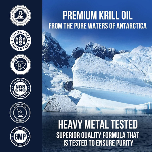Antarctic Krill Oil 1000mg Extra Strength with Omega-3s, EPA, DHA, Astaxanthin & Phospholipids - Omega 3 Fatty Acids Supplement for Supporting Brain, Heart & Joints, Non-GMO - 60 Softgels