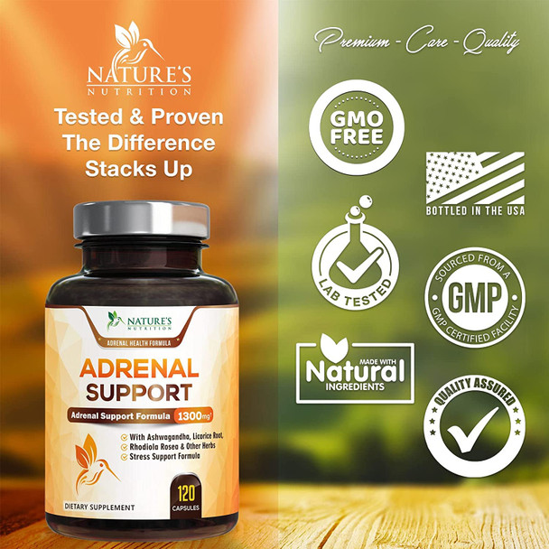 Adrenal Support Supplement - Supports Stress, Fatigue & Daily Energy with Ashwagandha Plus Natural Herbs - Non-GMO, Adrenal Fatigue Supplements for Women & Men - 120 Capsules