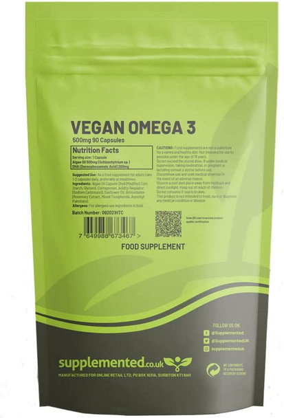 Vegan Omega 3 500mg Algae 90 Softgel Capsules
