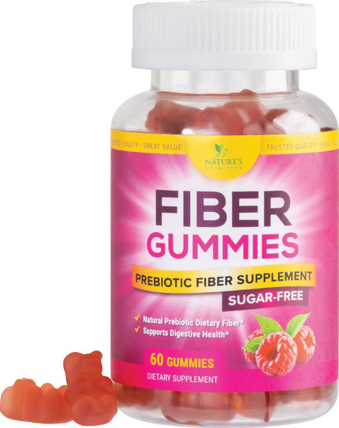 Fiber Gummies - Sugar-Free Gummy Supplement, 4g Soluble Fiber per Serving - Natural Prebiotic Fiber Supplement Supports Daily Digestive Health & Regularity - Raspberry Flavor Gummy - 60 Gummies
