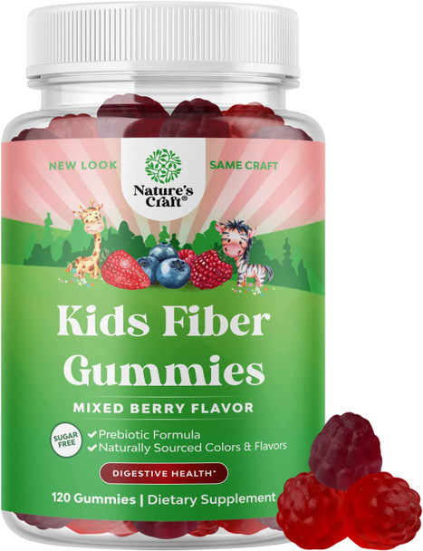 Sugar Free Fiber Gummies for Kids - Delicious Prebiotic Kids Fiber Gummies for Constipation Digestive Support & Immunity - Non-GMO Vegan Chicory Root Soluble Fiber Supplement for Kids Digestive Health