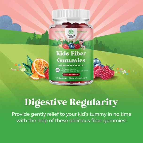 Sugar Free Fiber Gummies for Kids - Delicious Prebiotic Kids Fiber Gummies for Constipation Digestive Support & Immunity - Non-GMO Vegan Chicory Root Soluble Fiber Supplement for Kids Digestive Health