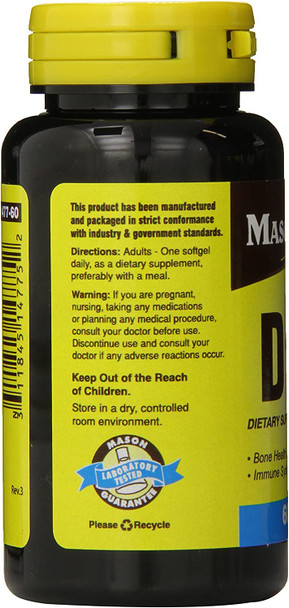 Mason Natural Vitamin D3 25 Mcg (1000 Iu) - Supports Overall Health, Strengthens Bones And Muscles, From Fish Liver Oil, 60 Softgels (Pack Of 3)