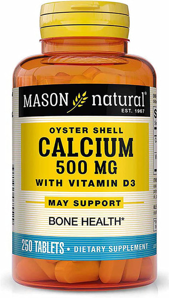 Mason Natural Calcium 500 Mg (Oyster Shell) With Vitamin D3 - Strengthens Muscle Function, Supports Healthy Bones And Overall Health, 250 Tablets