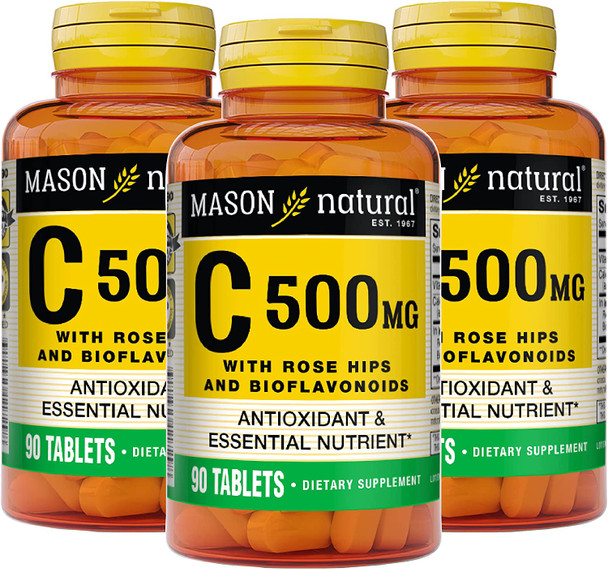 Mason Natural Vitamin C 500 Mg With Rose Hips And Bioflavonoids - Supports A Healthy Immune System, Antioxidant And Essential Nutrient, 90 Tablets (Pack Of 3)