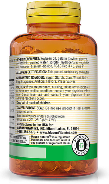 Mason Vitamins B Complex Multivitamin Softgel, 100-Count Bottles (Pack Of 3)